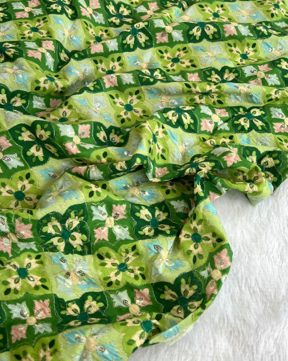 Mix Cotton Work Green Colour 40 Inches Width