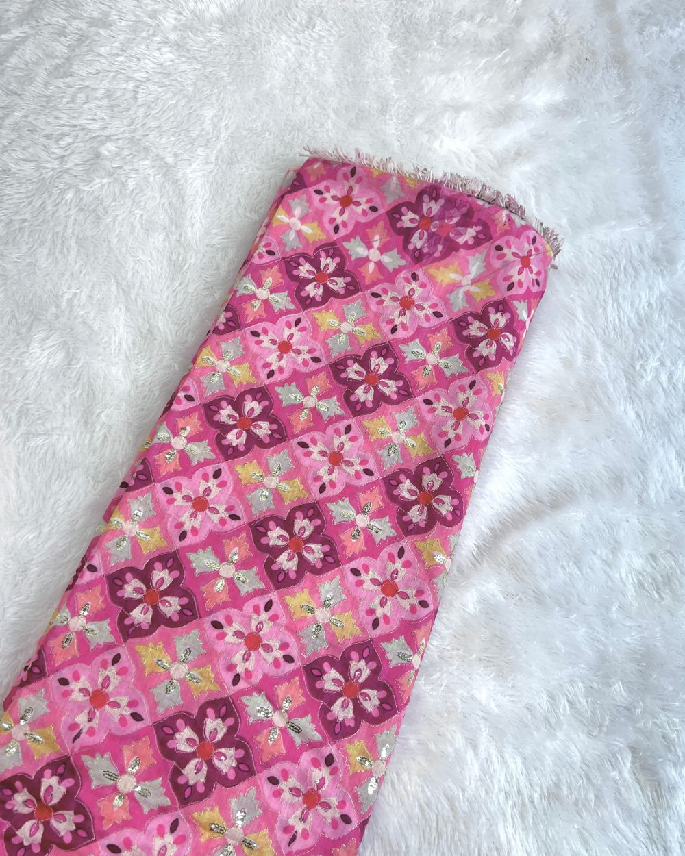 Cotton Silk Work Pink Colour 46 Inches Width
