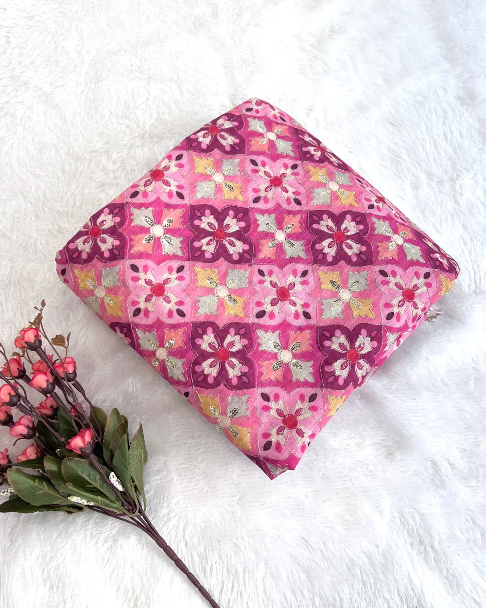 Cotton Silk Work Pink Colour 46 Inches Width