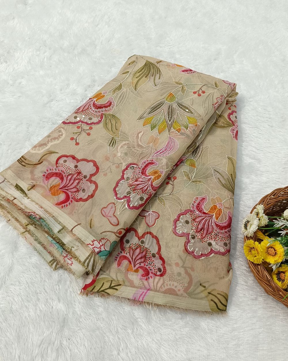 Pure Soft Organza Work Light Yellow Colour 44 Inches Width