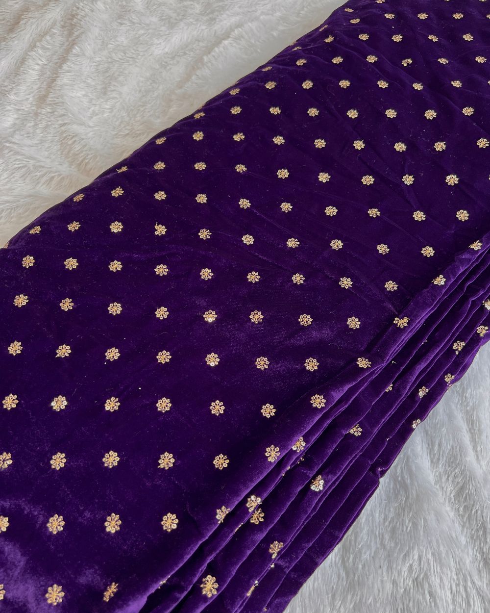 Premium Velvet Butti Work Purple Colour 45 Inches Width