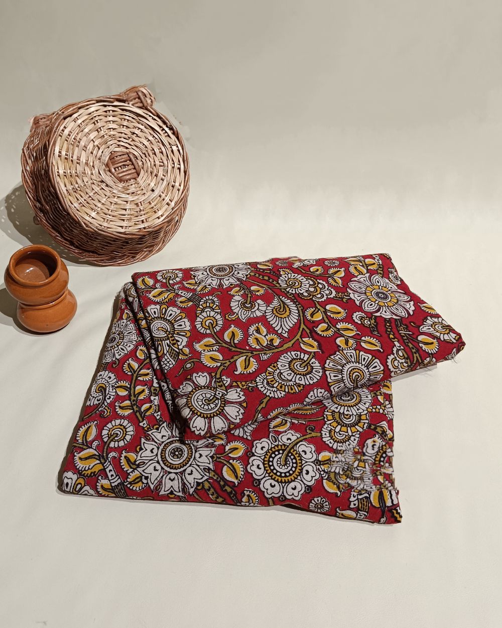 Hand Block Printed Cotton Kalamkari Maroon Colour 46 Inches Width
