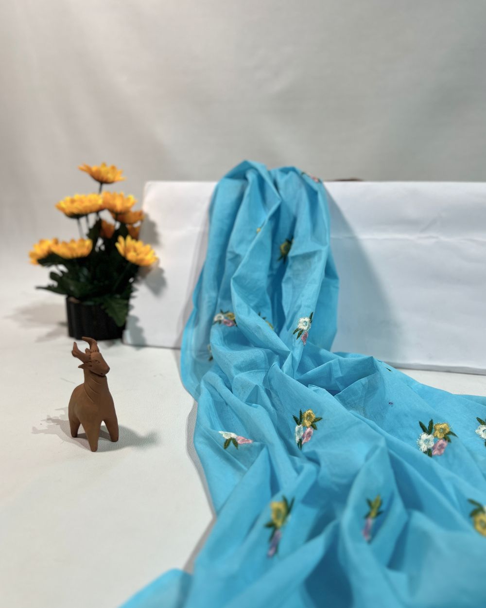 Mal Cotton with Thread Work Sky Blue Colour 42 Inches Width