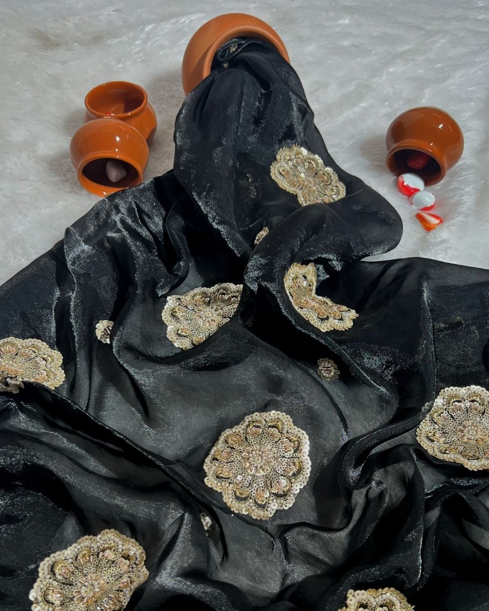 Space Silk Work Black Colour 44 Inches Width