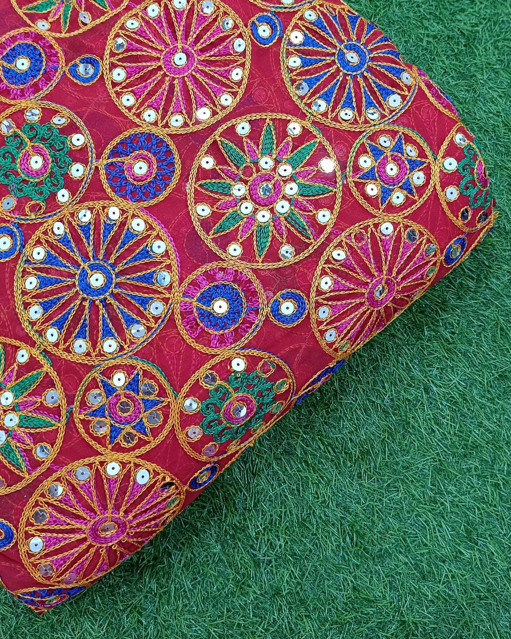 Georgette Gamthi Rajasthani Red (Multicolor) Colour 42 Inches Width