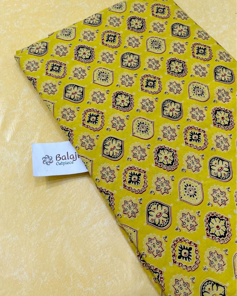 Ajrakh Cotton Natural Dye Block Printed Yellow Colour 42 Inches Width