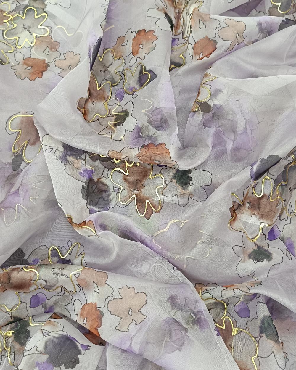 Premium Printed Organza Foil Pastel Lavender Colour 43 Inches Width