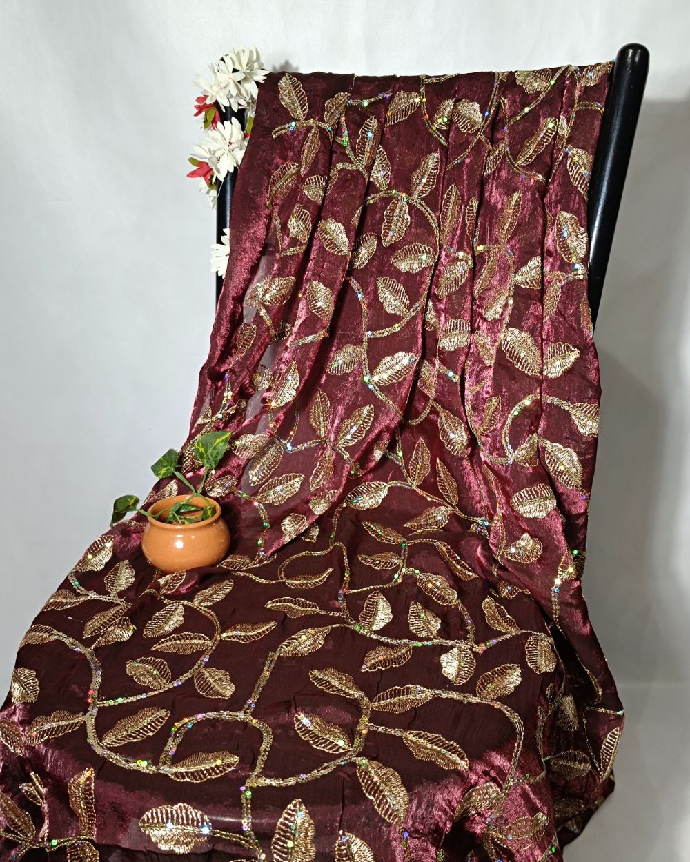 Space Silk Work Dark Maroon Colour 42 Inches Width