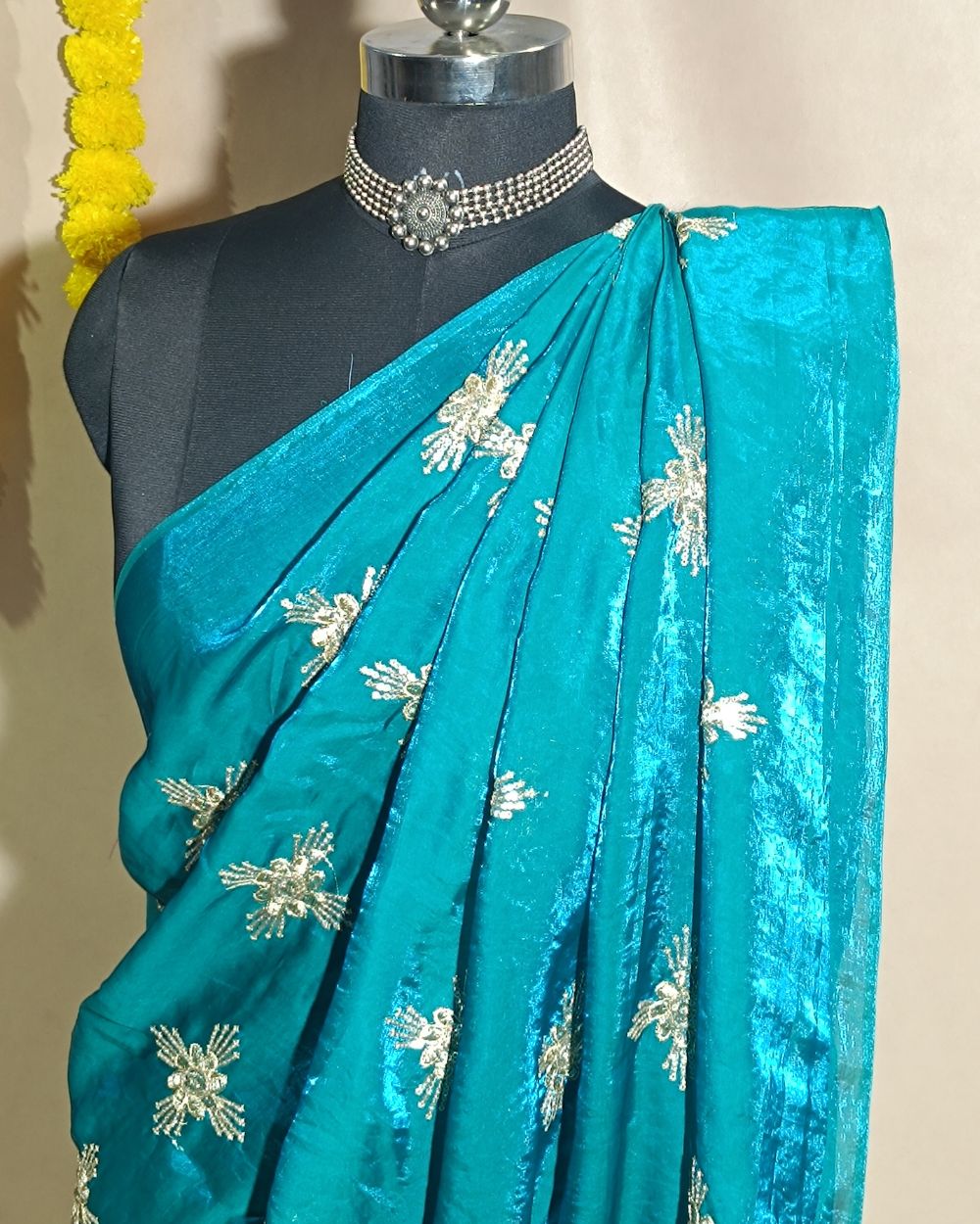 Space Silk Work Peacock Blue Colour 42 Inches Width