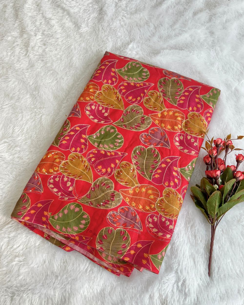 Mix Cotton Work Red Colour 40 Inches Width