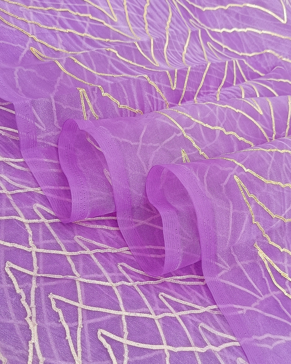 Organza Gotapatti Work Lavender Colour 43 Inches Width