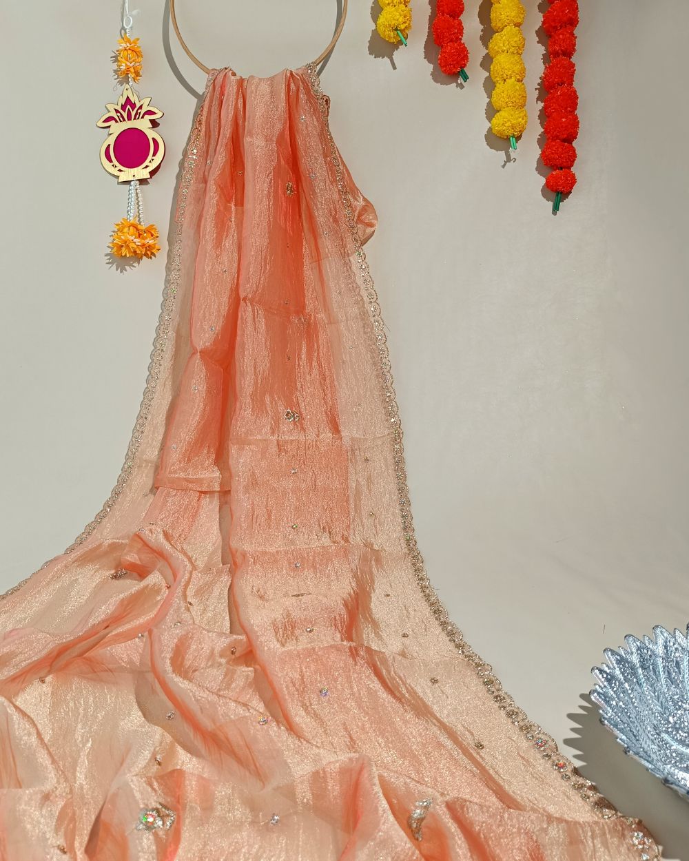 Hiranya Work Dupatta Peach Colour 42 Inches Width