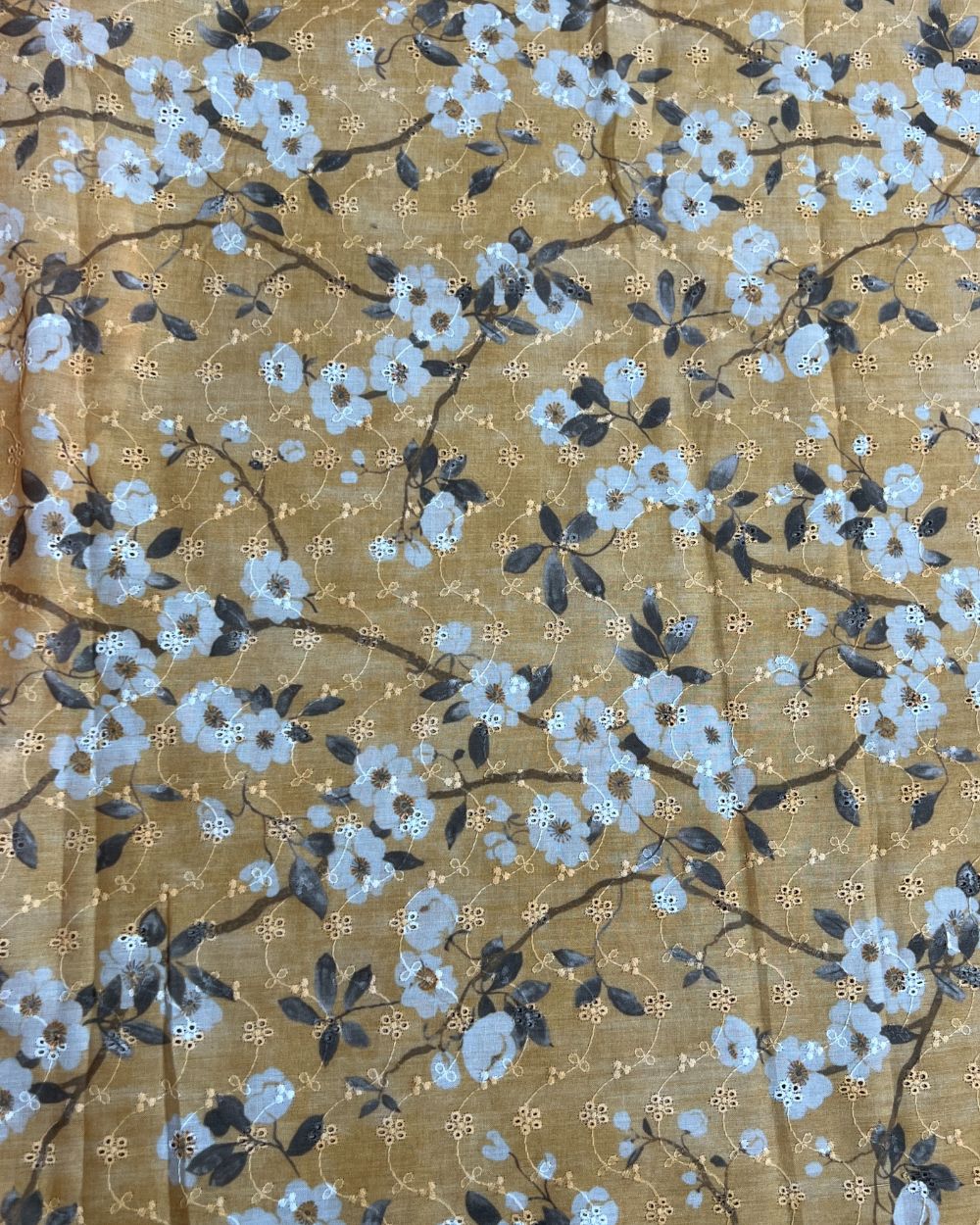 Printed Hakoba Cotton Mustard Yellow Colour 42 Inches Width