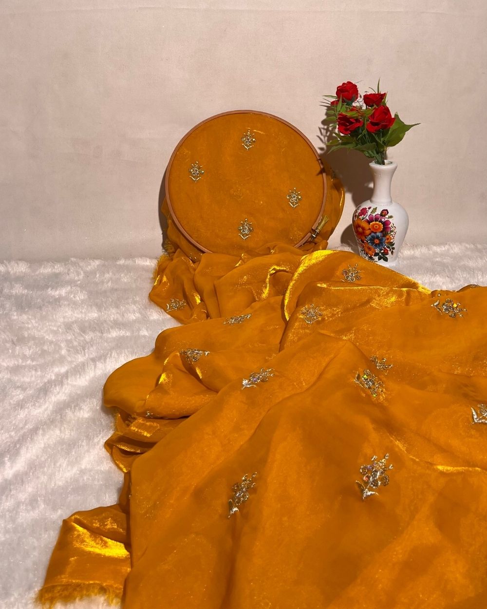 Space Silk Work Mango Yellow Colour 48 Inches Width