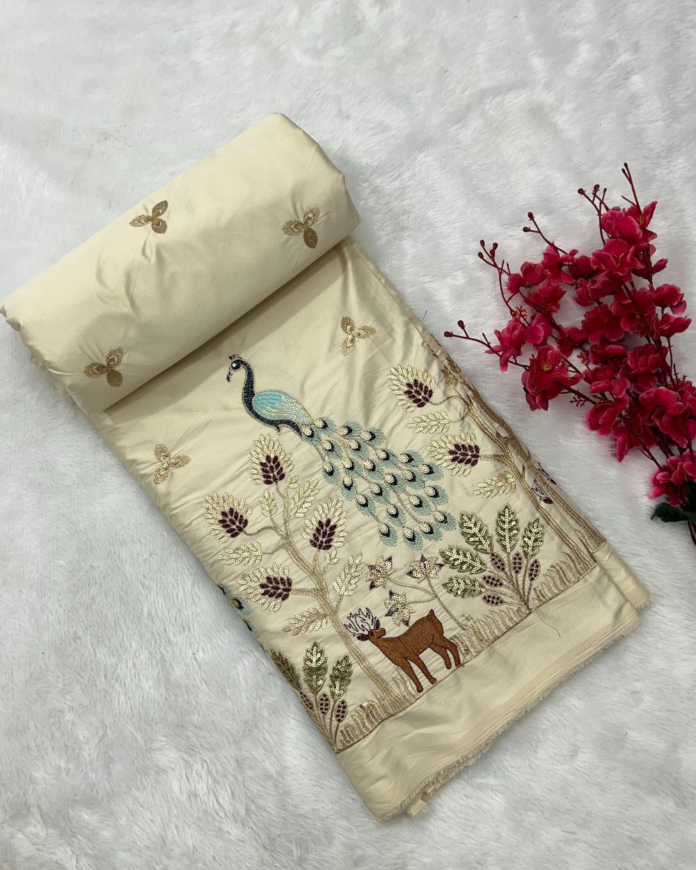 Malai Silk Work Off White Colour 56 Inches Width