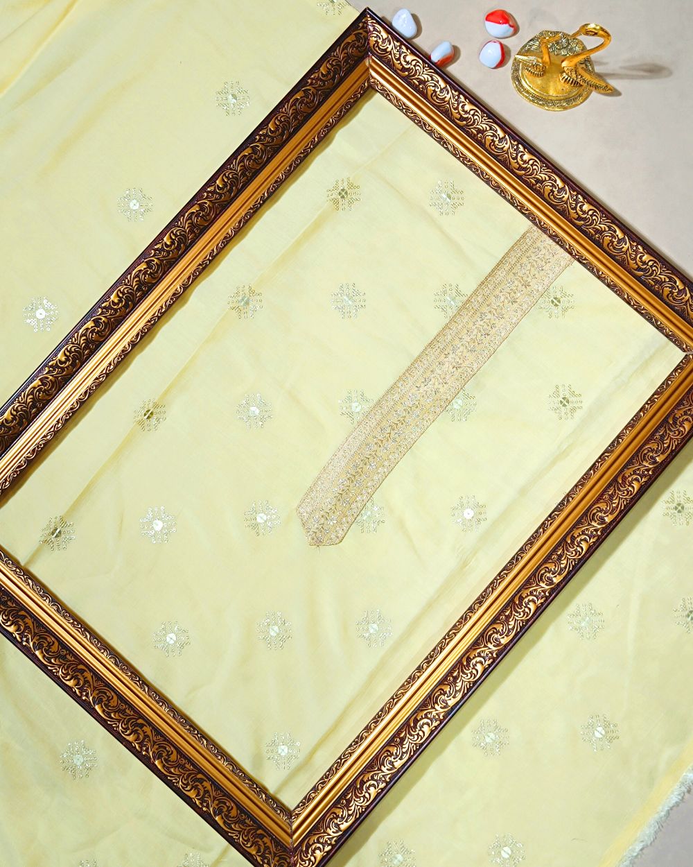 Cambri Cotton Work Unstitched Top Pattern Lemon Yellow Colour 48 Inches Width