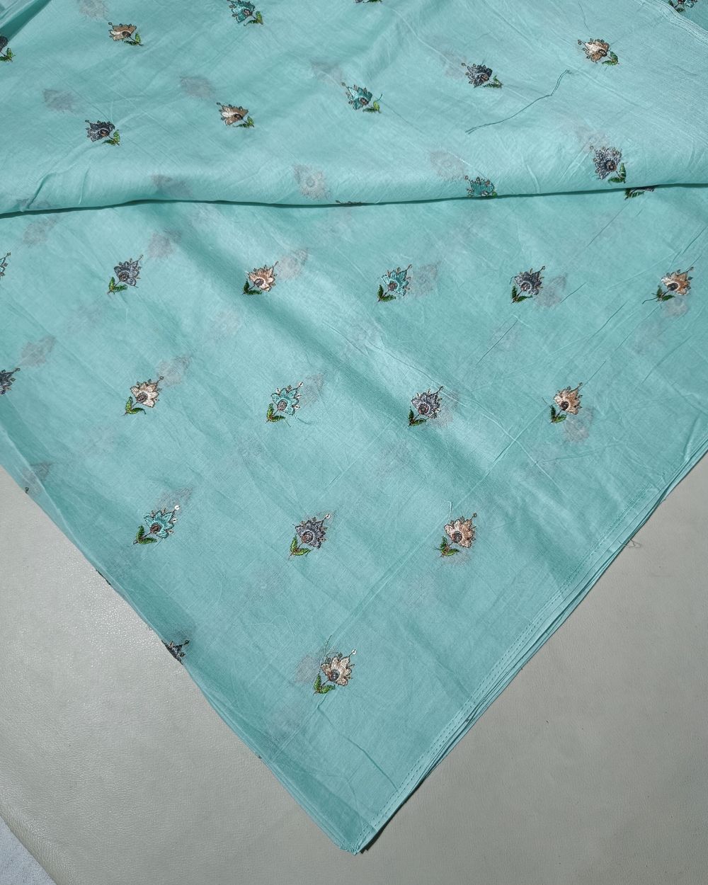 Mal Cotton with Thread Work Light Sea Green Colour 40 Inches Width