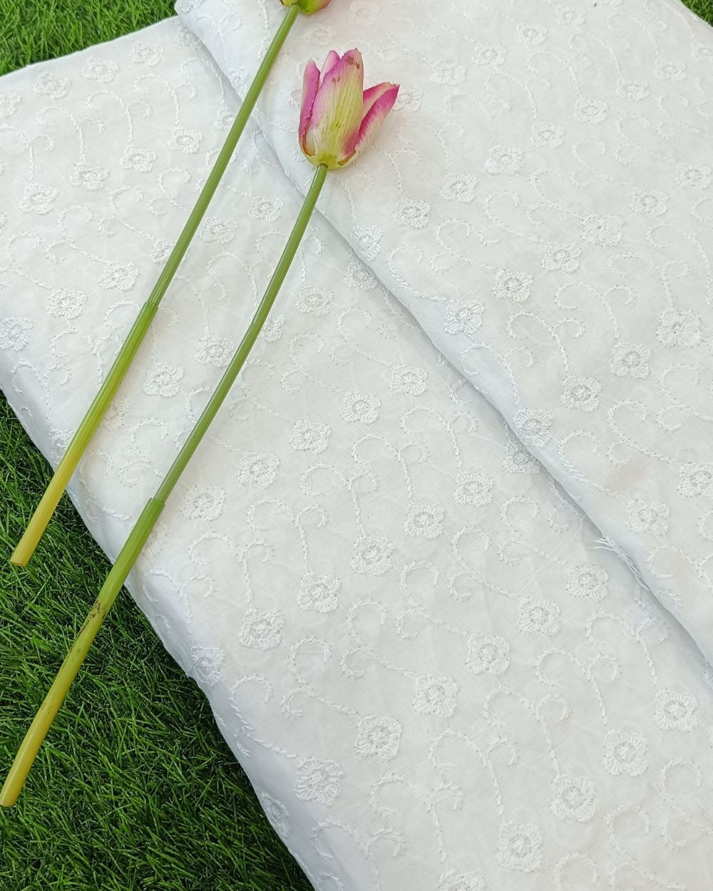 Chikankari Cotton Work White Colour 44 Inches Width
