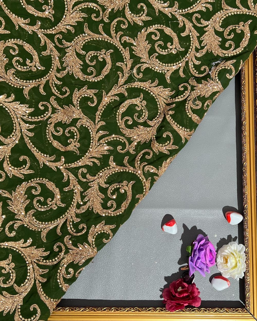 Georgette Work Forest Green Colour 42 Inches Width