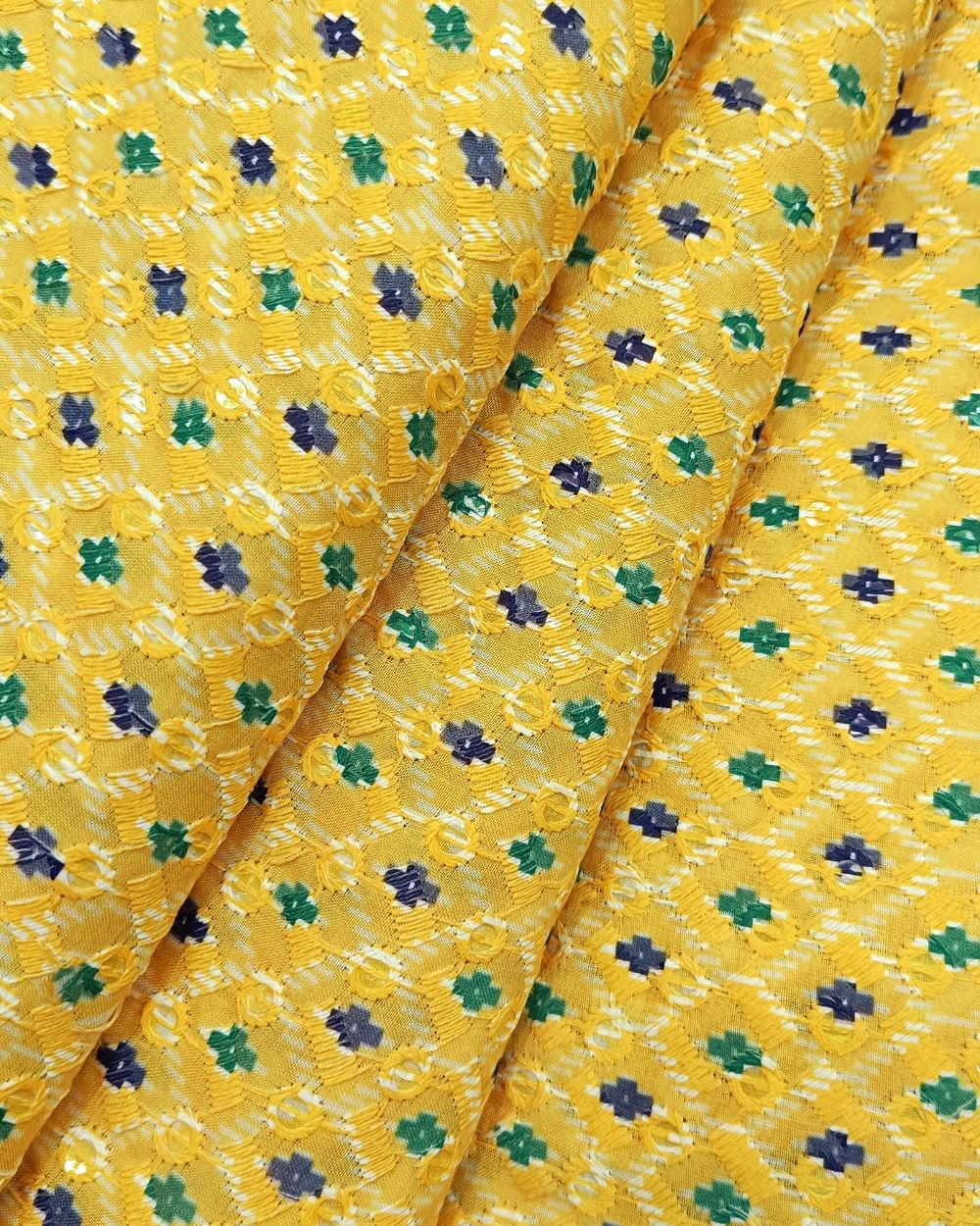 Cotton Chikan Work Digital Print Yellow Colour 43 Inches Width