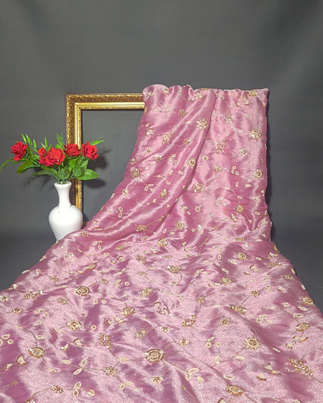 Shimmer Silk Work Blush Pink Colour 42 Inches Width