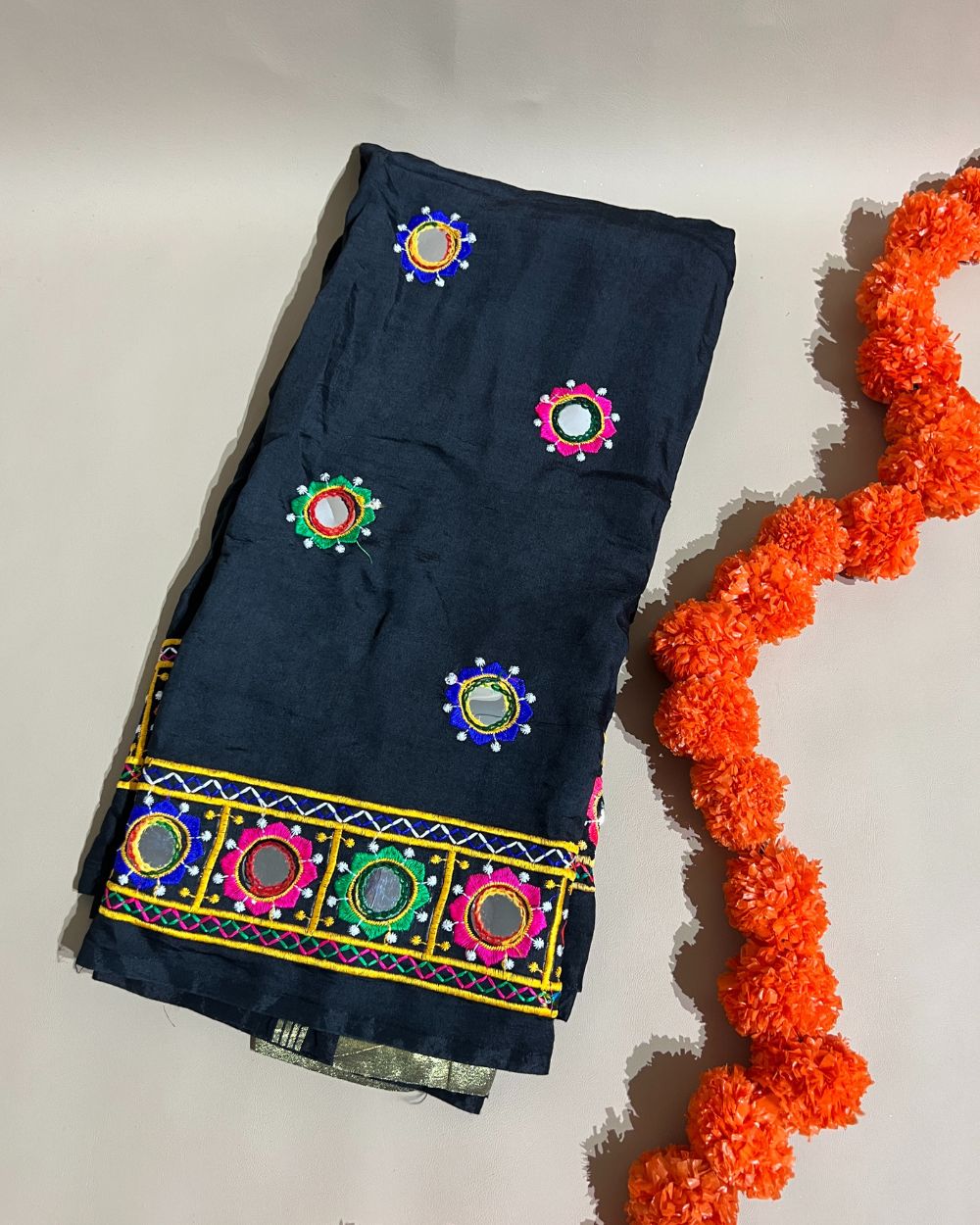 Abla Work Dupatta Cotton Silk Black Colour 42 Inches Width