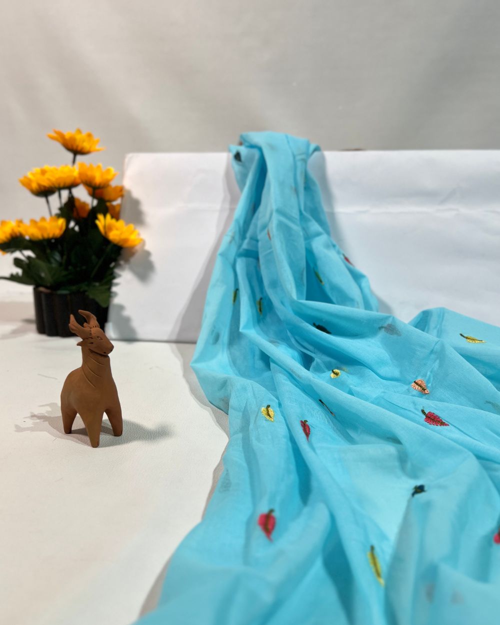 Mal Cotton with Thread Work Sky Blue Colour 42 Inches Width