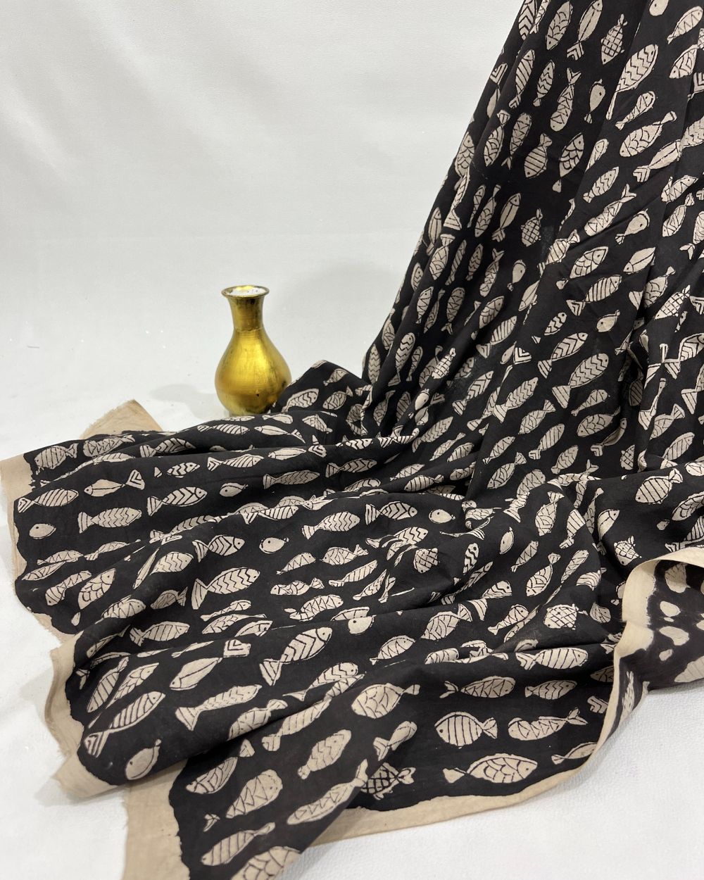 Bagru Hand Block Printed Cotton Black Colour 45 Inches Width