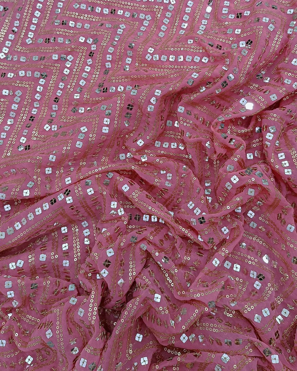 Georgette Work Peach Pink Colour 45 Inches Width