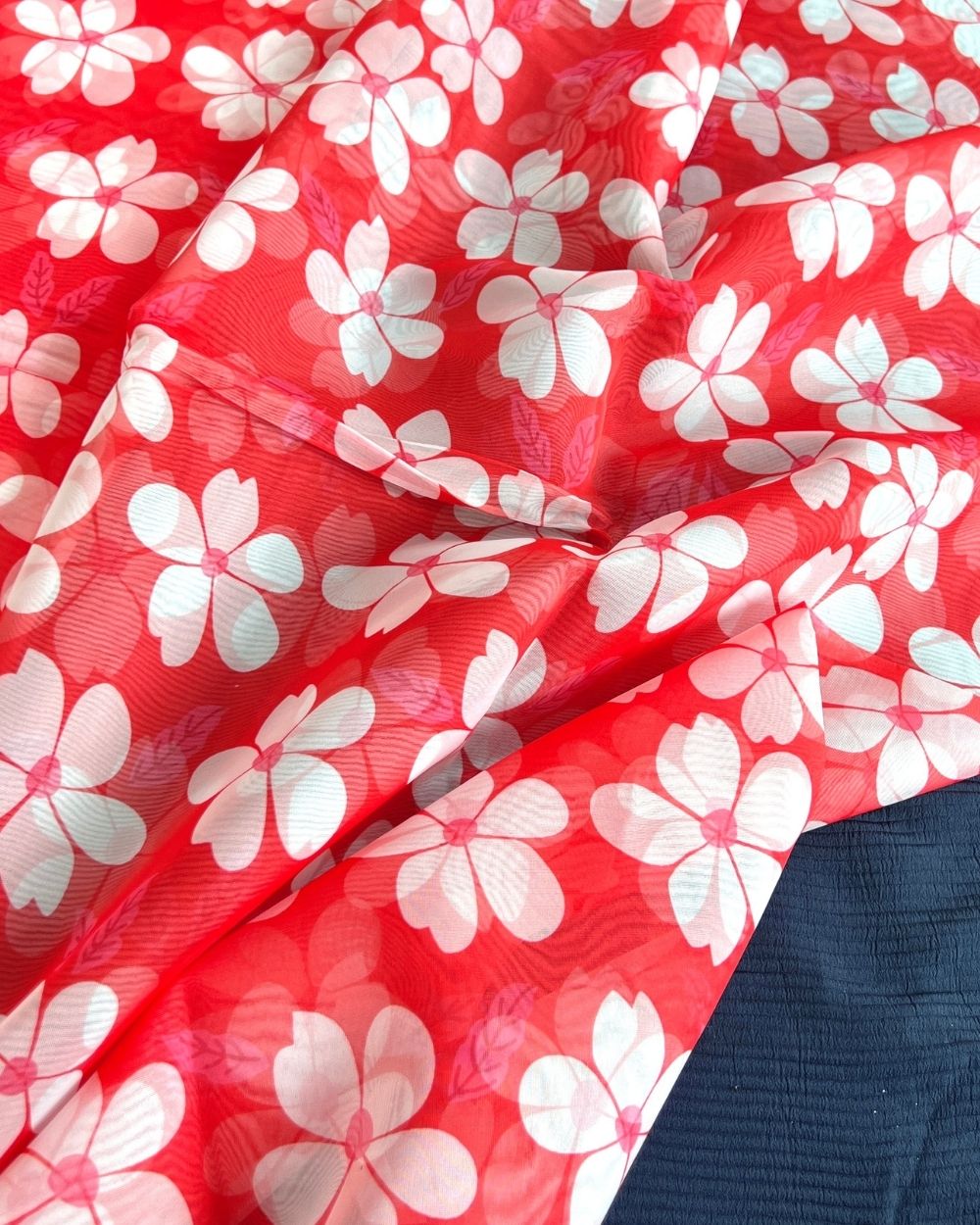Premium Printed Organza Red Colour 42 Inches Width