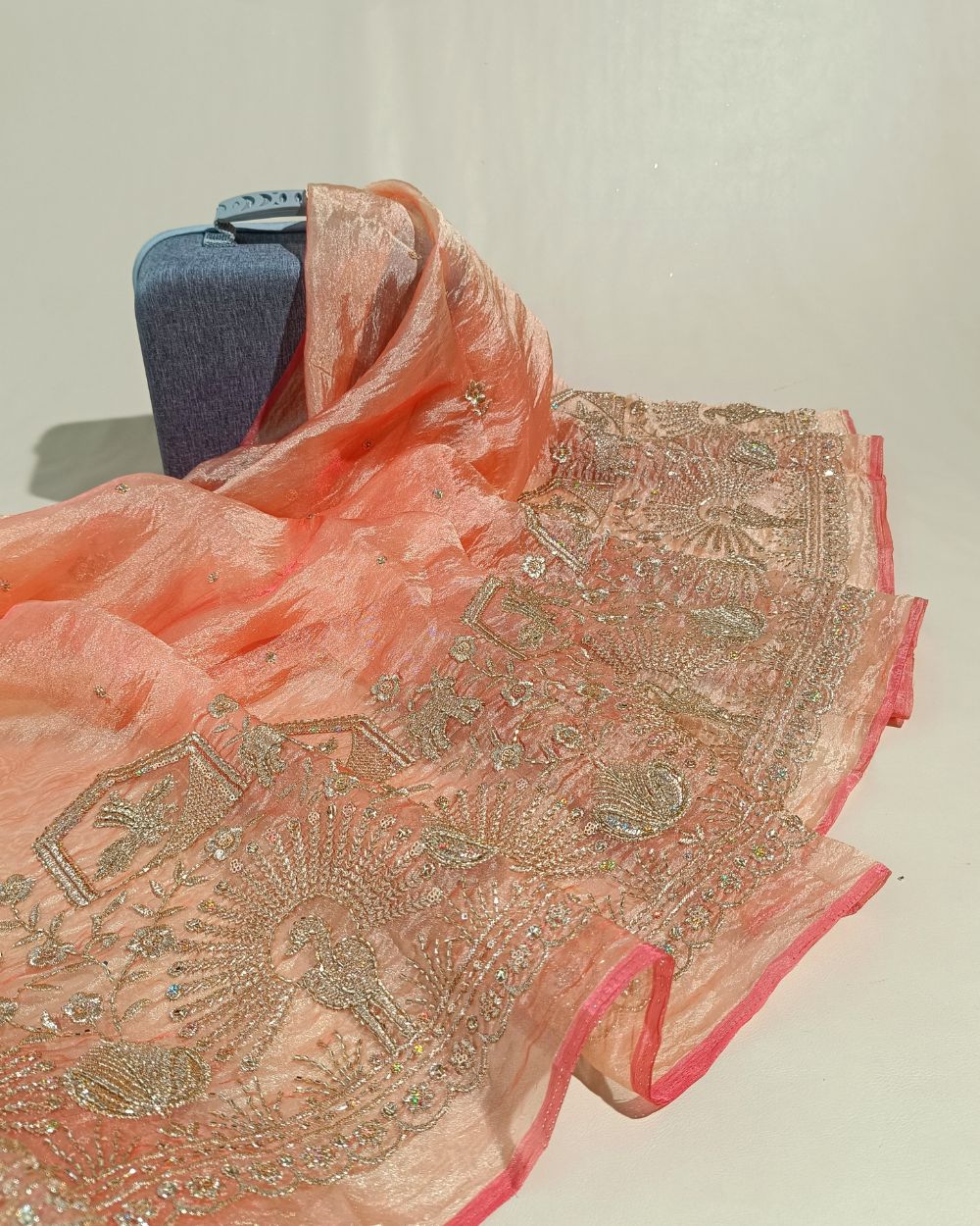 Hiranya with Border Work Peach Colour 44 Inches Width