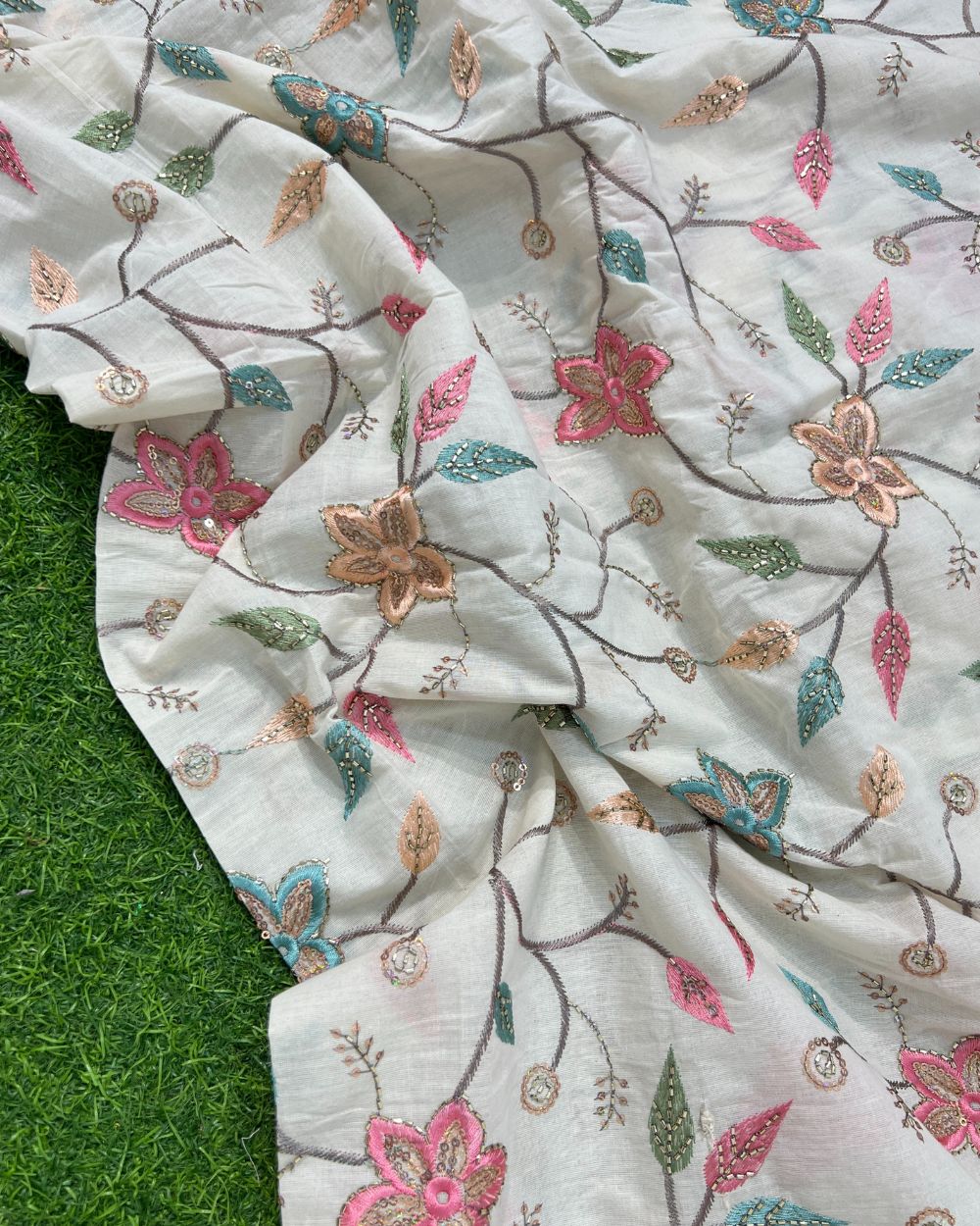 Kora Cotton Work Multicolor 46 Inches Width