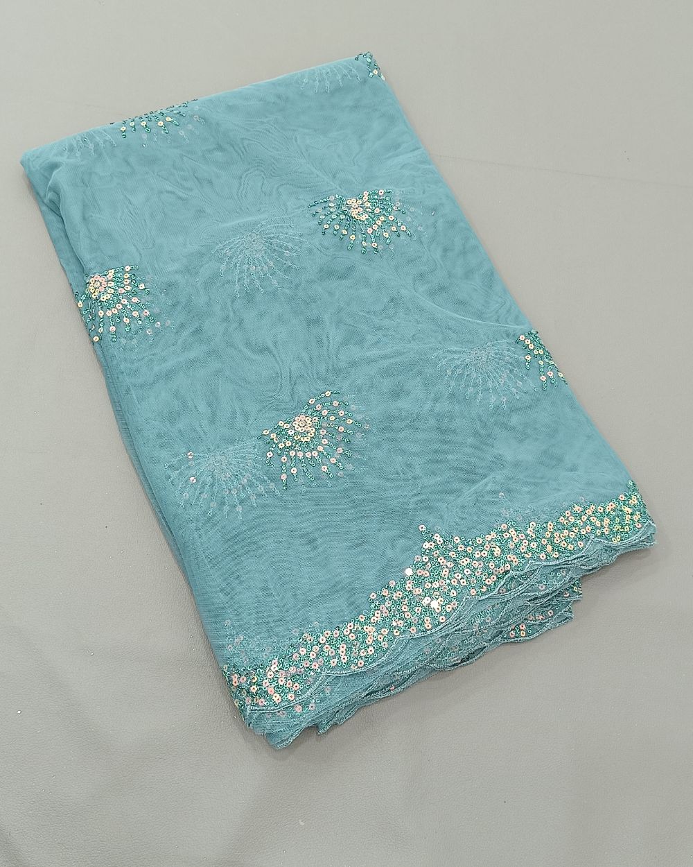 Net Work with Cutwork Border Rama Blue Colour 44 Inches Width