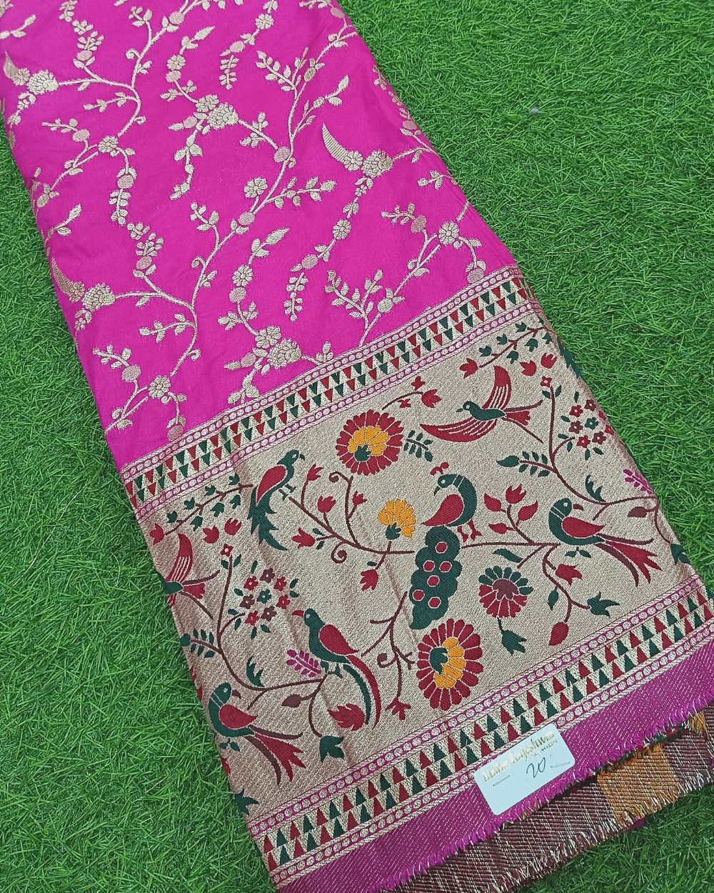 Chanderi Work with Paithani Border Rani Pink Colour 41 Inches Width