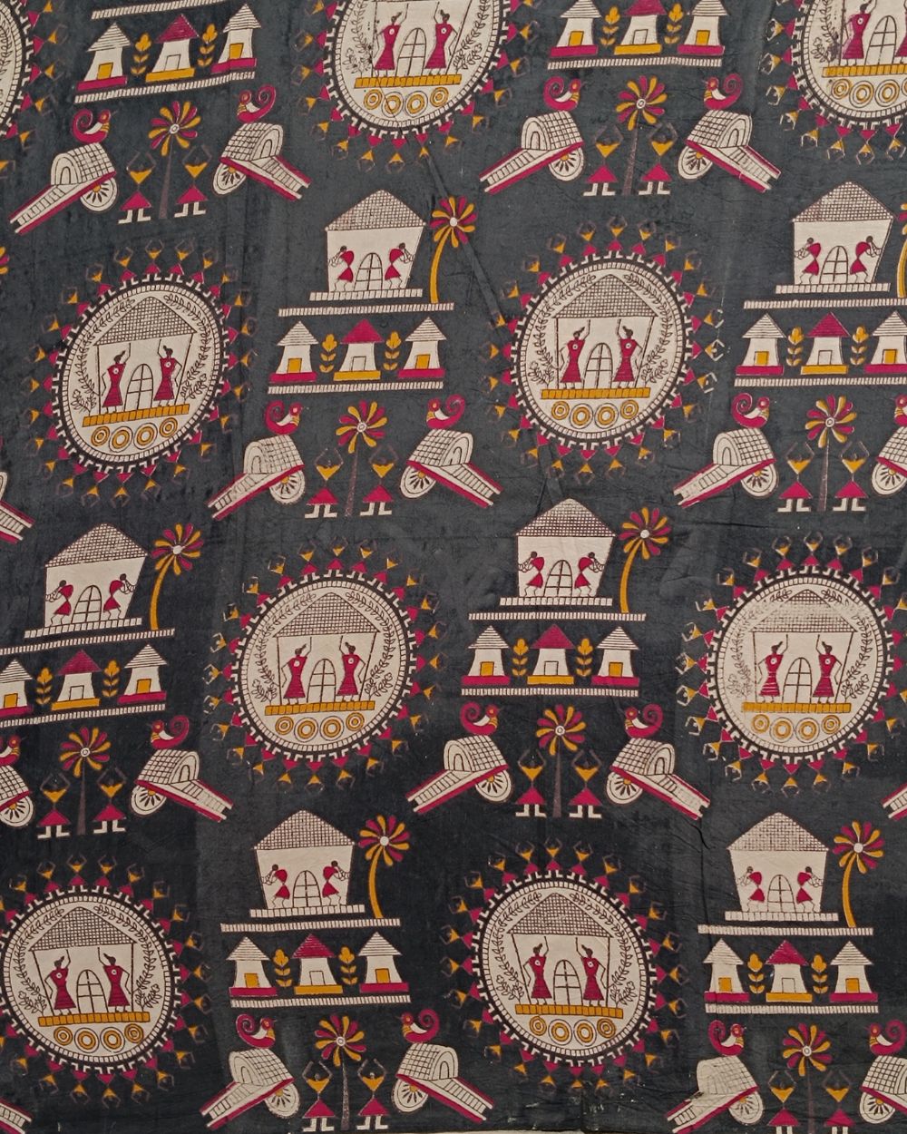 Hand Block Printed Cotton Kalamkari Black Colour 44 Inches Width