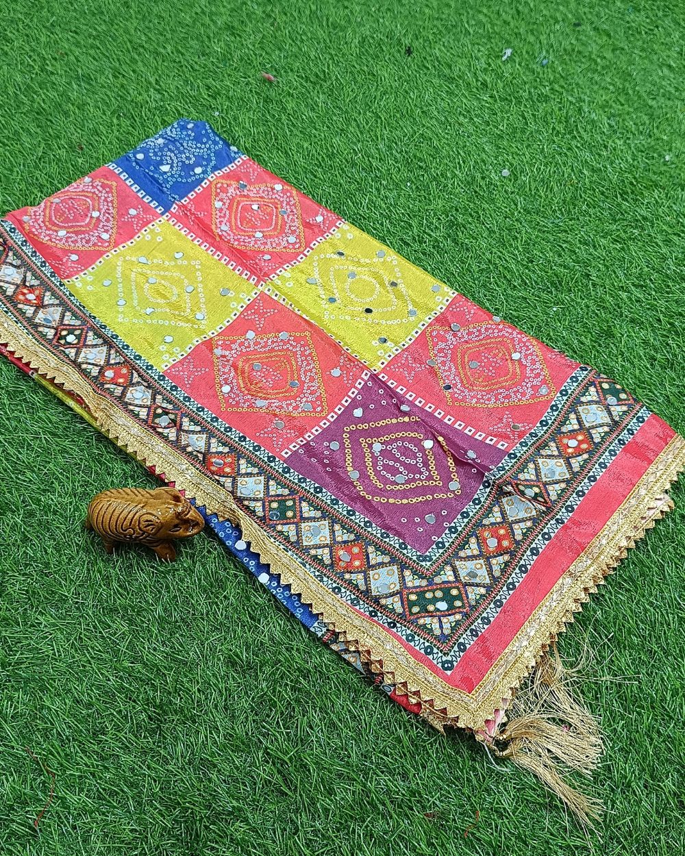 Abla Work Dupatta Chinnon Multicolor 40 Inches Width