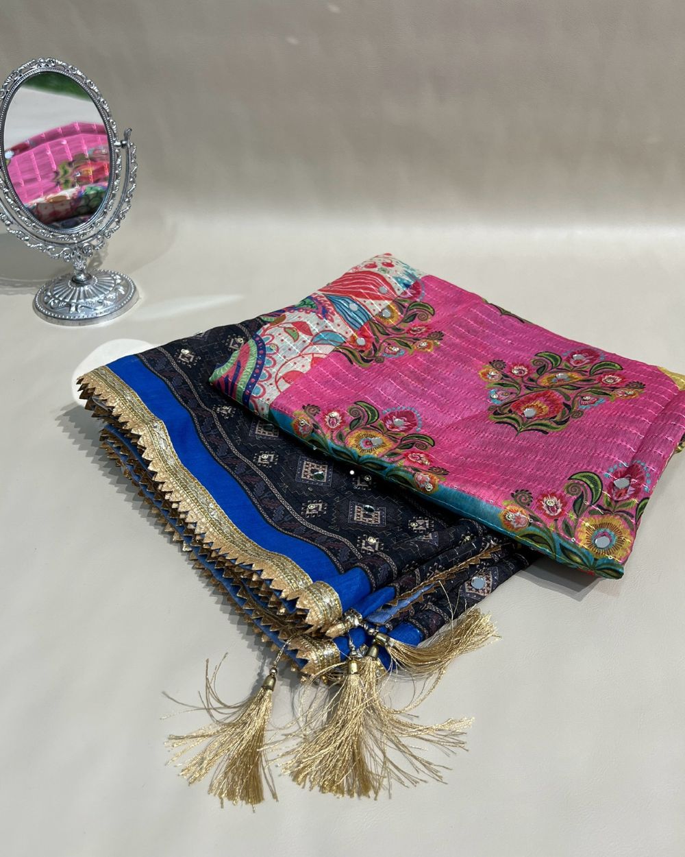 Chanderi Abla Work Dupatta Multicolor 42 Inches Width