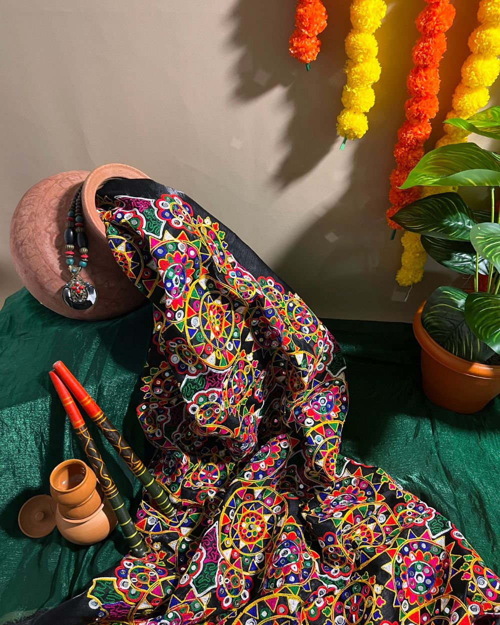 Mulberry Gamthi(Rajasthani) Work Black(Multicolor) 45 Inches Width