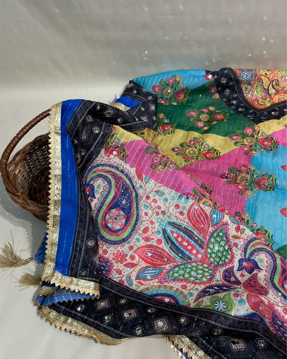 Chanderi Abla Work Dupatta Multicolor 42 Inches Width