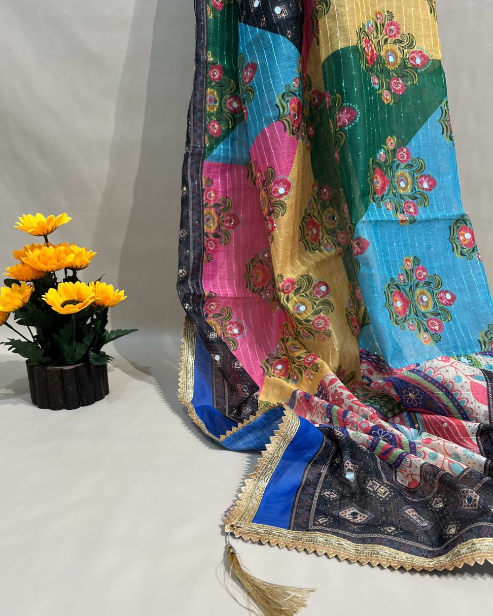 Chanderi Abla Work Dupatta Multicolor 42 Inches Width
