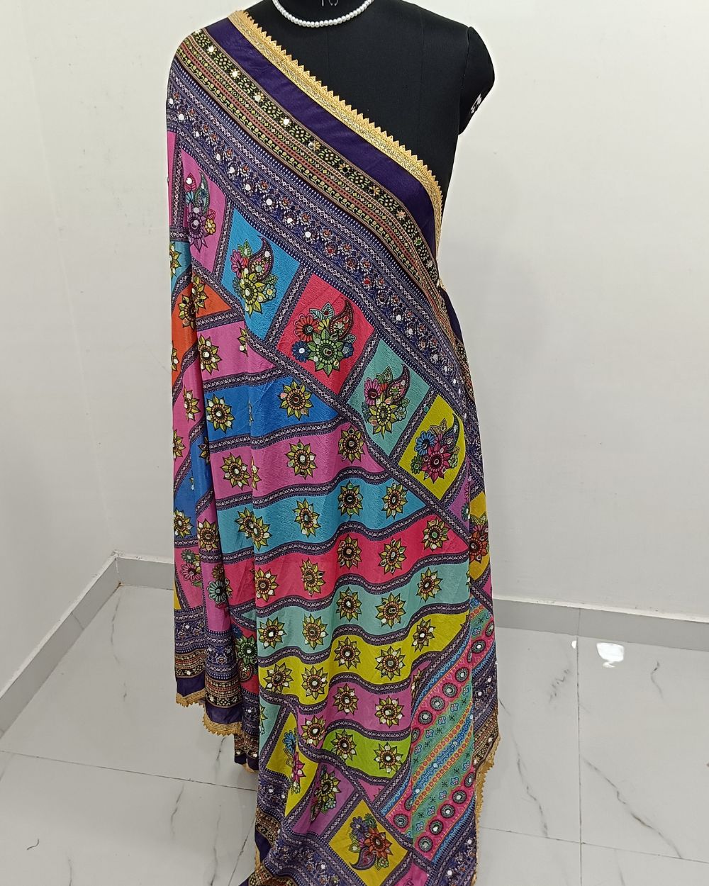 Abla Work Dupatta Chinnon Multicolor 40 Inches Width