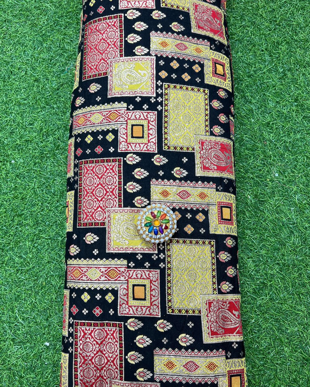 Brocade Chanderi Silk Work Black Colour 44 Inches Width