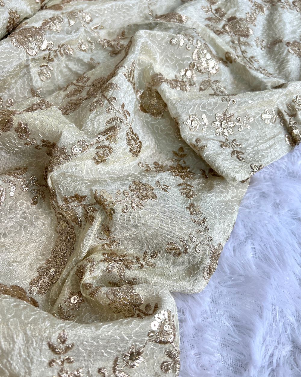 Dyeable Cosmos Work Golden Colour 45 Inches Width