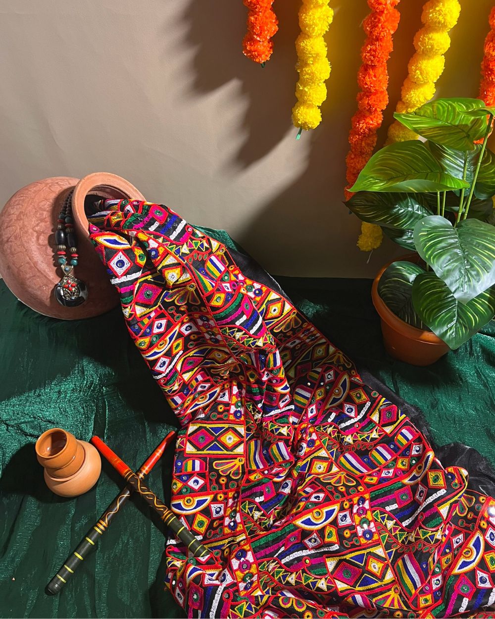 Mulberry Gamthi(Rajasthani) Work Black(Multicolor) 45 Inches Width