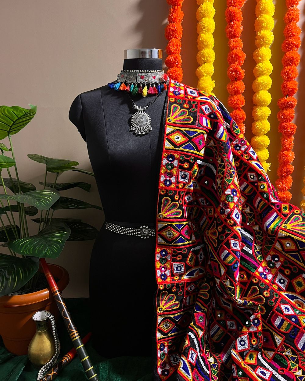 Mulberry Gamthi(Rajasthani) Work Black(Multicolor) 45 Inches Width