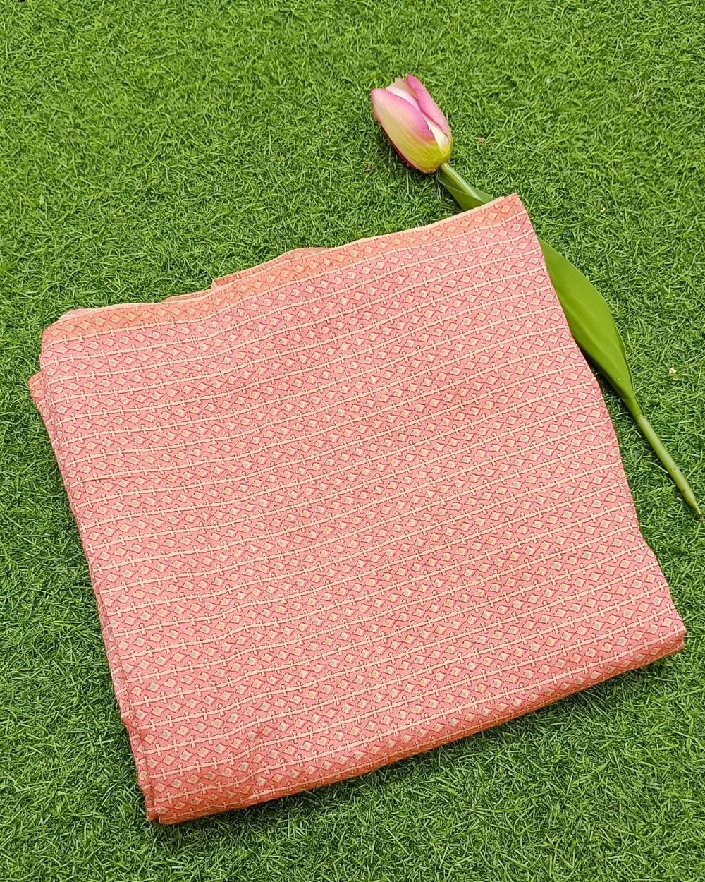 Printed Muslin Unstitched Top (2.70 mtr) & Bottom (3.20 mtr) Set Blush Pink Colour 42 Inches Width