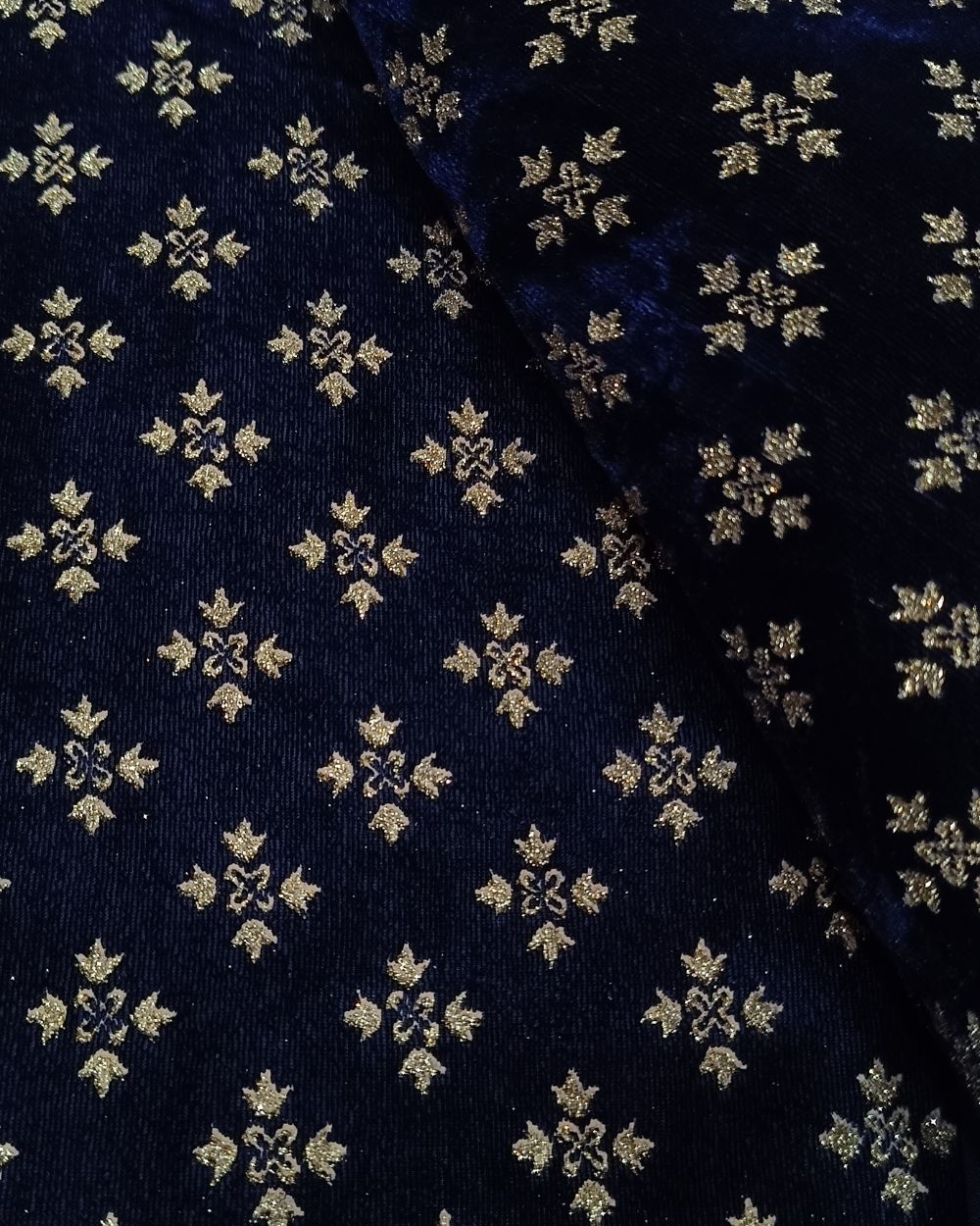 Velvet Khada (Sparkle) Work Navy Blue Colour 44 Inches Width