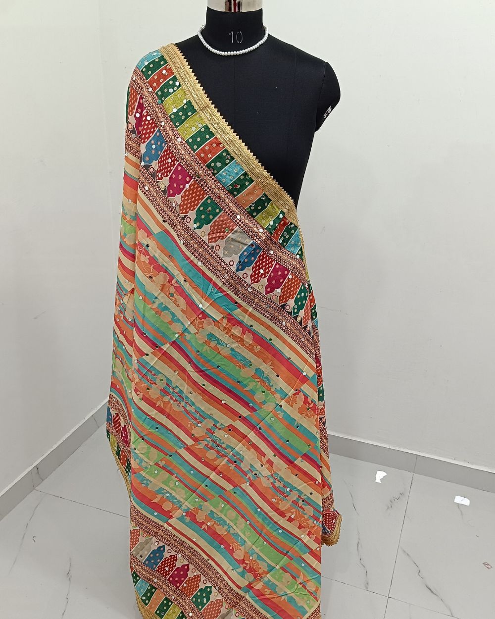 Abla Work Dupatta Chinnon Multicolor 40 Inches Width