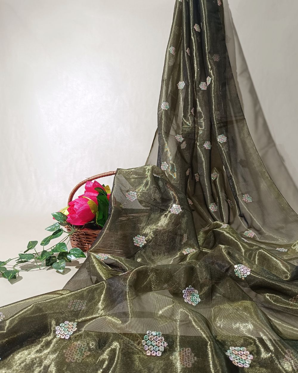 Twill Net Work Olive Green Colour 46 Inches Width