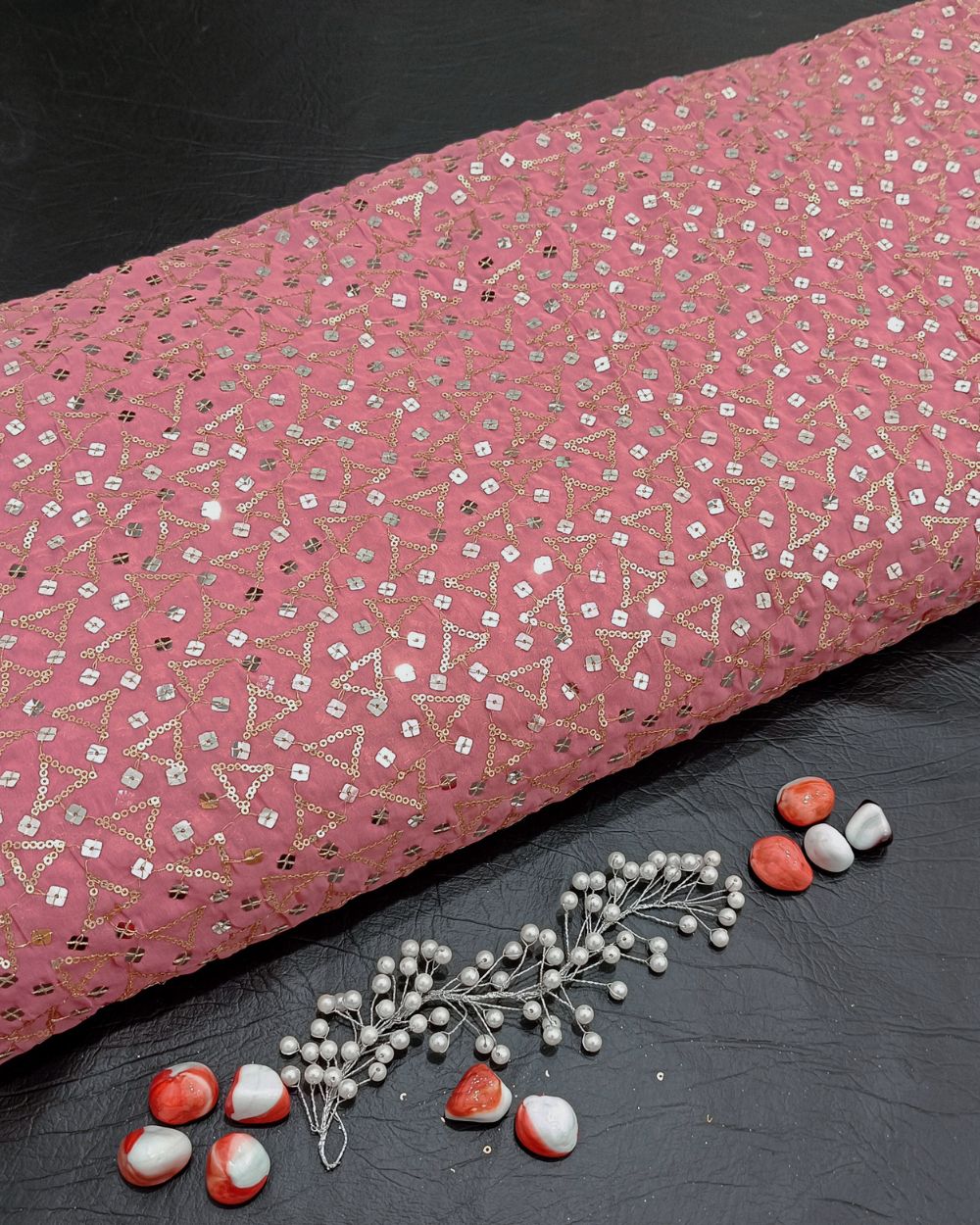 Georgette Work Peach Pink Colour 45 Inches Width